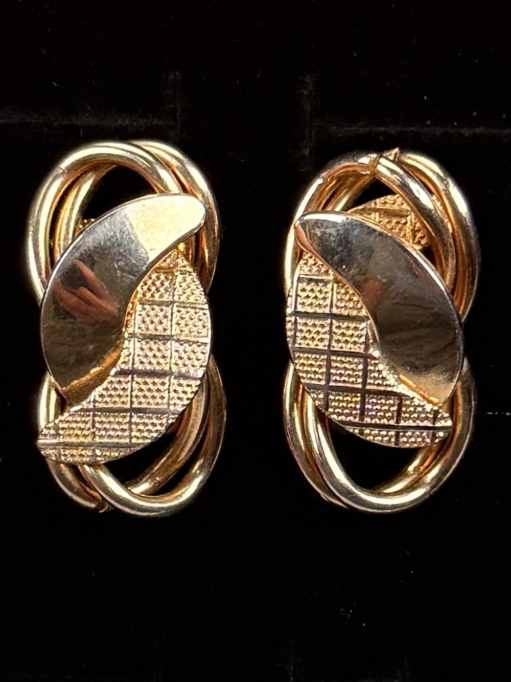 Vintage, aged goldtone, weighted clip on earrings